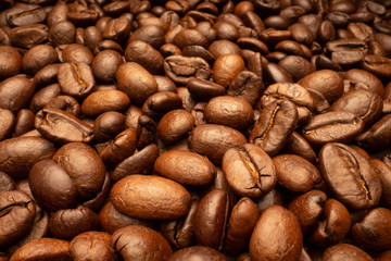 Very big roasted brown coffee beans background
