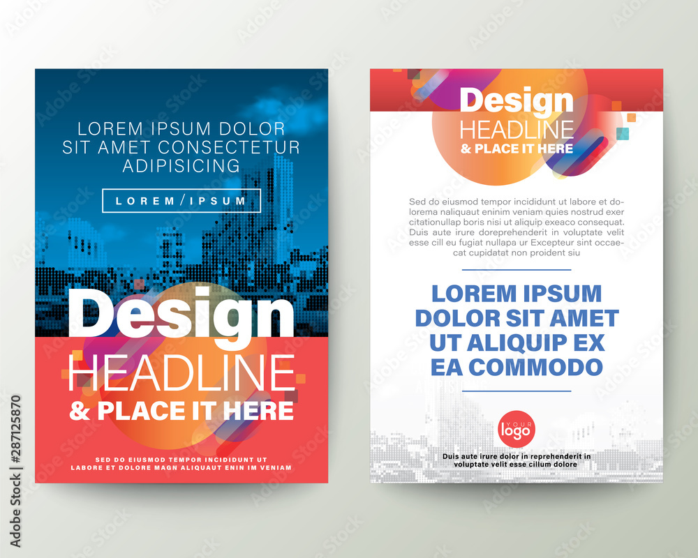 Wall mural blue and red brochure cover flyer poster design layout vector template. abstract gradient rounded sh