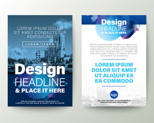 Blue Brochure cover Flyer Poster design Layout vector template. Abstract gradient rounded shape graphic element with space for photo background.