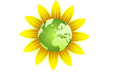 Eco globe on sunflower concept vector illustration