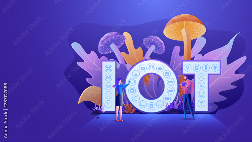 Poster flat design internet of things(iot) concept. communications network with things and objects, daily u