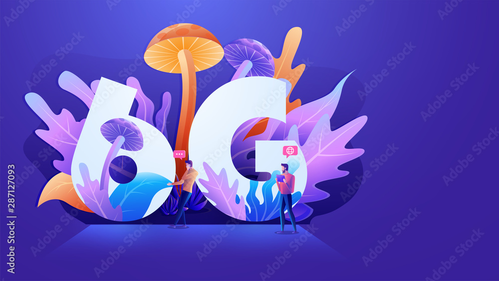 Aufkleber flat design 6g wireless high speed network, developer team establish 6g for faster and better wirele