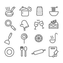 Simple set of cooking with food and drink minimal icon isolated. Modern outline on white background