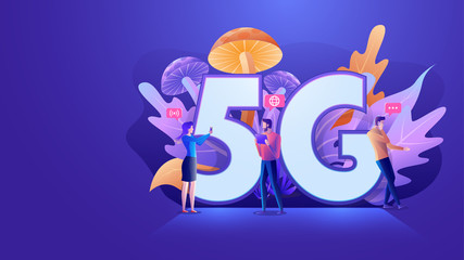 Flat design 5th generation of internet, 5G network wireless with High speed connection, developer team establish 5g for faster and better wireless connectivity concept. Vector