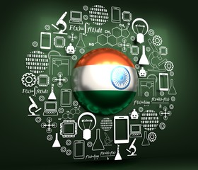 Fototapeta premium Innovation and technology concept. Template for presentation. Circle frame with thin line icons. Flag of the India. 3D rendering.