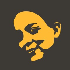 Face front view. Elegant silhouette of a female head. Portrait of a happy smiled woman