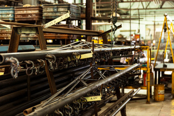 Fototapeta na wymiar Old fashioned factory interior with finished product read for dispatch.