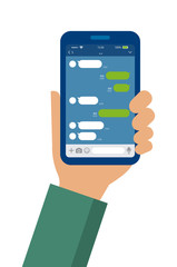 Hand holding smartphone vector illustration /Chat app (SNS/message app) 