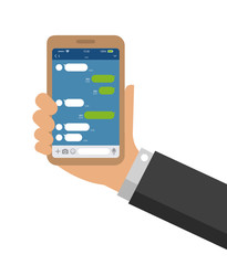 Hand holding smartphone vector illustration /Chat app (SNS/message app) 