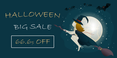 Halloween Big Sale banner template with  witch vampire