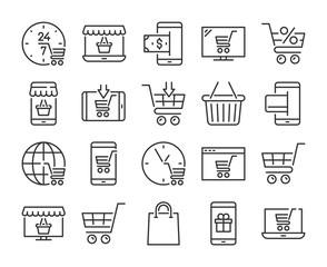 Online shopping icon. E-commerce line icons set. Vector illustration.