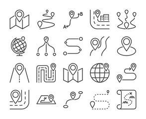 Route icon. Road map line icons set. Vector illustration. - obrazy, fototapety, plakaty