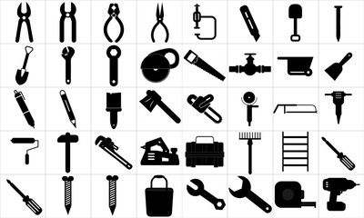 Equipment maintenance icon set for construction and repair concepts