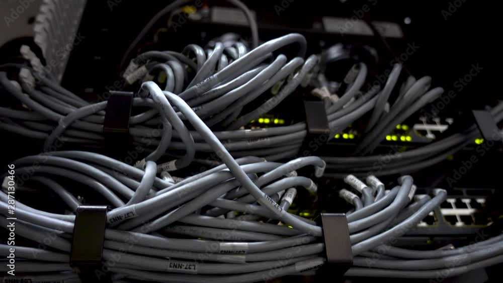 Aufkleber commutator. flashing lights. severs computer in a rack at the large data center.