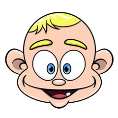 cartoon little baby face with blue eyes and blond hair. vector isolated white background