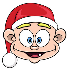 face of cartoon little baby in christmas hat. vector isolated white background