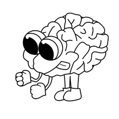 cute purposeful cartoon brain. Isolated outline stock vector illustration