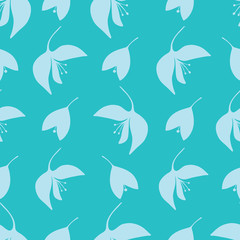 Aqua silhouette seamless floral pattern. A monochrome vector flower repeat design background.