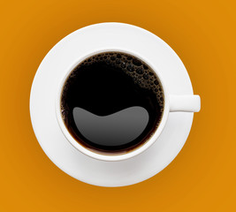 Black coffee in white coffee cup isolate on onrange background.