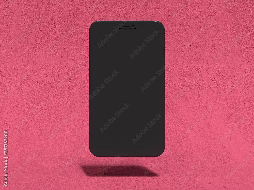 Poster black smartphone display 3d rendering red background
