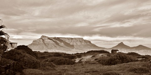 Landscape with Cape Town and Table Mountain at sunrise