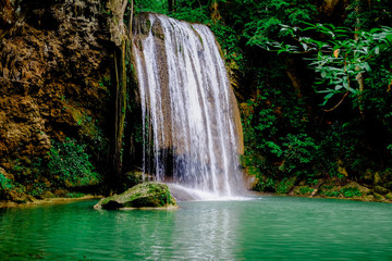 Fototapeta na wymiar The Erawan Waterfall was really an impressive series of seven waterfalls