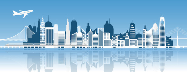 Panorama building and city, Urban cityscape, vector illustration.
