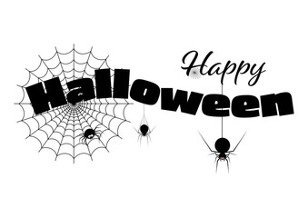 Happy Halloween text banner with web and spider, Vector illustration.