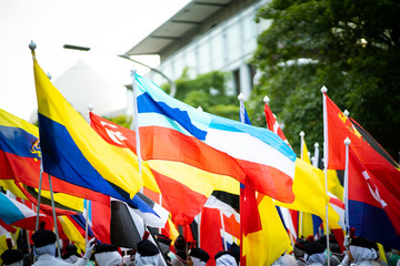 Naklejka premium Putrajaya, Malaysia -31 ST August 2019 ; Youth celebrating during 62 Malaysia Independence Day Parade On August 31,2019 in Dataran Putrajaya.