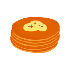 Pancake stack vector isolated clip-art, cartoon style illustration, banana topping.