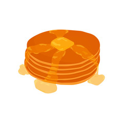 Pancake stack vector isolated clip-art, cartoon style illustration, butter and syrup topping.