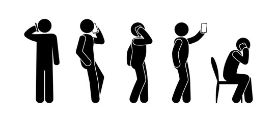 stick figure man illustration, talking on the phone icon, isolated symbols