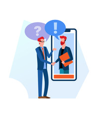 Businessman and performer on white background. A handshake when making a deal or agreement. Online support for businessman projects. Partnership. Conclusion of a project contract for outsourcing