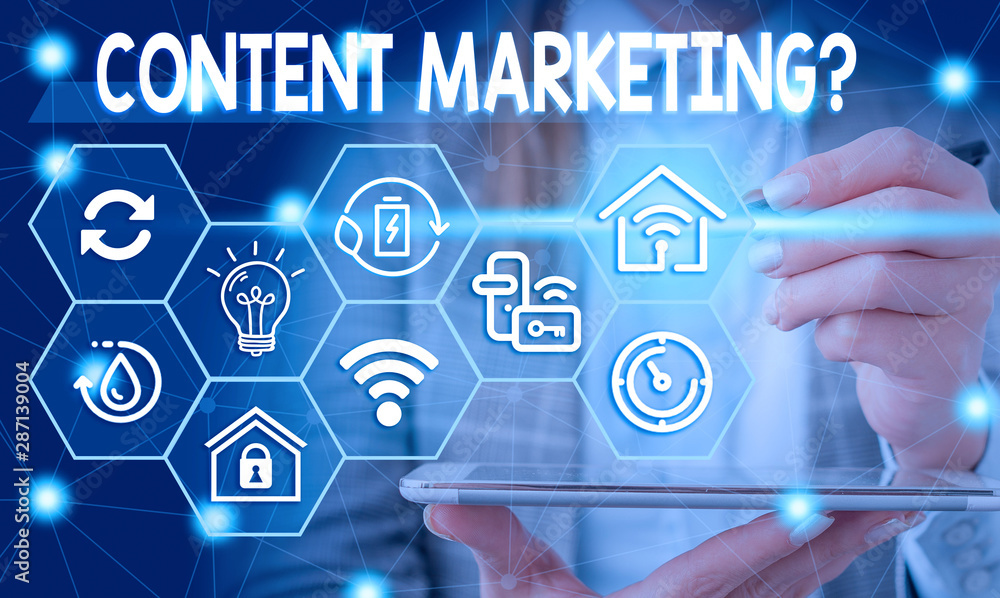 Aufkleber conceptual hand writing showing content marketing question. concept meaning involves creation and sh