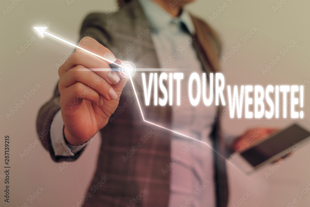 Poster handwriting text writing visit our website. conceptual photo visitor who arrives at web site and pro
