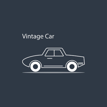 line art white car icons in vintage style,vector illustrations