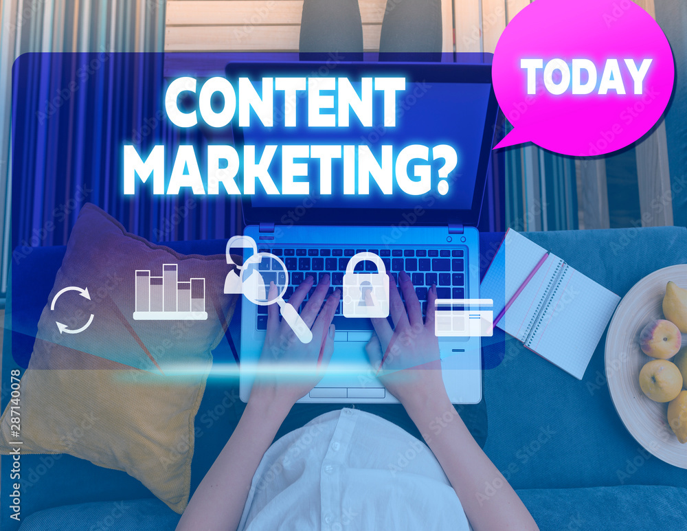 Aufkleber conceptual hand writing showing content marketing question. concept meaning involves creation and sh