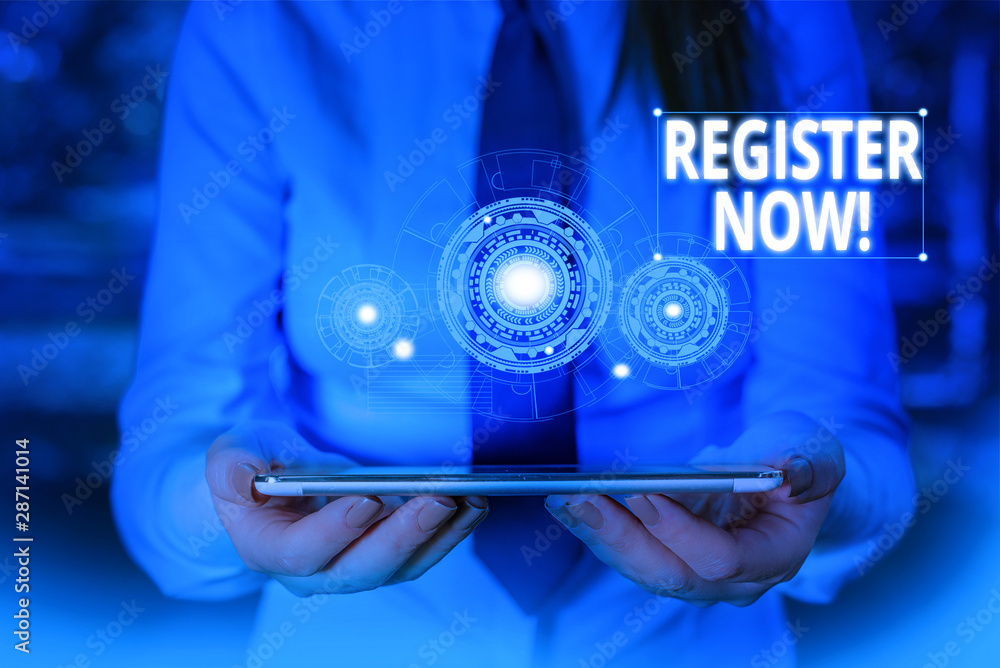 Aufkleber conceptual hand writing showing register now. concept meaning official list or record showing or thi