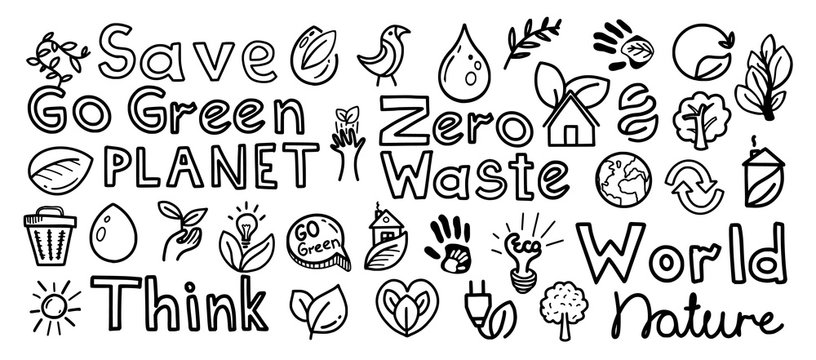 Hand drawn natural go green doodle icons