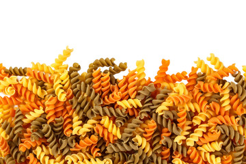 multicolor pasta isolated on white background