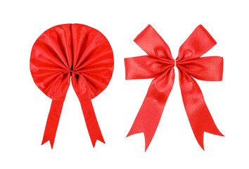 two red fabric ribbon  bow isolated on white background with clipping path