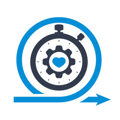 Agile development, stopwatch concept icon with heart sign, favorite, like, love, care symbol