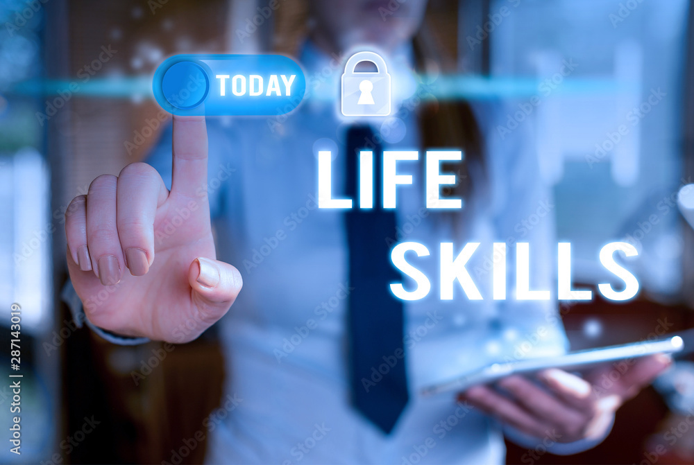 Poster writing note showing life skills. business concept for skill that is necessary for full participatio