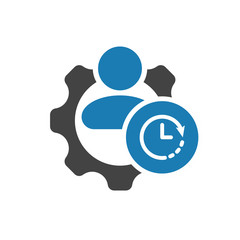 Human management icon with clock sign, countdown, deadline, schedule, planning symbol