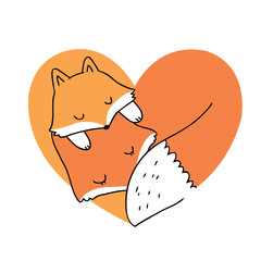 Cartoon cute mom and baby foxes sleeping vector.