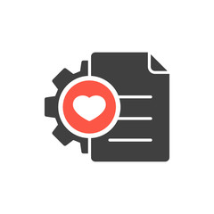 Project Management Icon with heart sign, favorite, like, love, care symbol