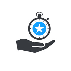 Time management icon with star sign, best, favorite, rating symbol. Hand holding stopwatch