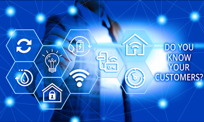 Handwriting text writing Do You Know Your Customers question. Conceptual photo asking to identify a customer s is nature Female human wear formal work suit presenting presentation use smart device