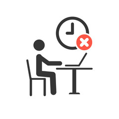 Working process icon with cancel sign, close, delete, remove symbol. Pictogram Businessman Working on Computer