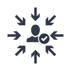 Target audience. Customer, client targeting. Consumer centricity. Focus human icon with check sign, approved, confirm, done, tick, completed symbol